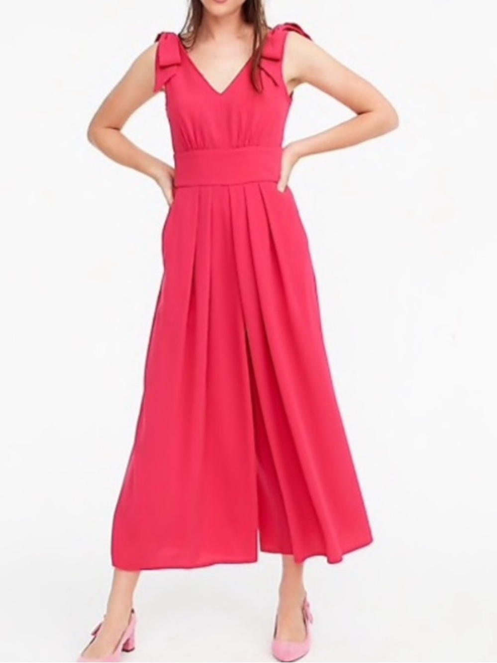 J.Crew Drapey Tie-Shoulder Jumpsuit Wide Leg Fuchsia/Pink Sleeveless Sz 4 Formal